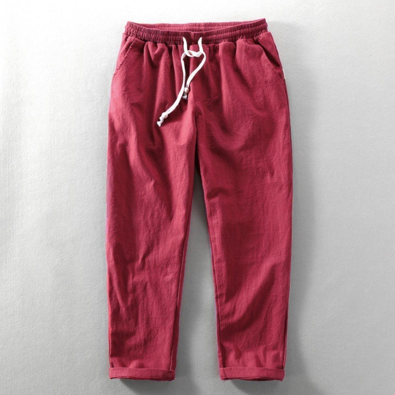 Men's Vintage Japanese Loose Pocket Cotton Linen Casual Pants-Datalatt
