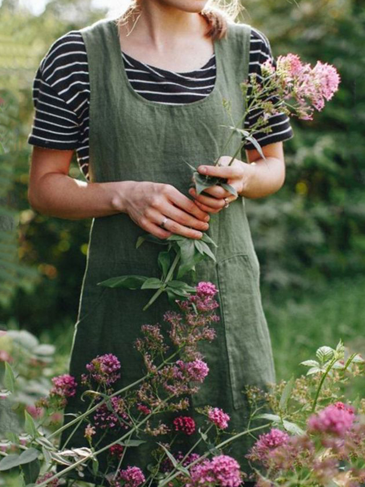 Patch Pocket Garden Utility Midi Dress-Datalatt
