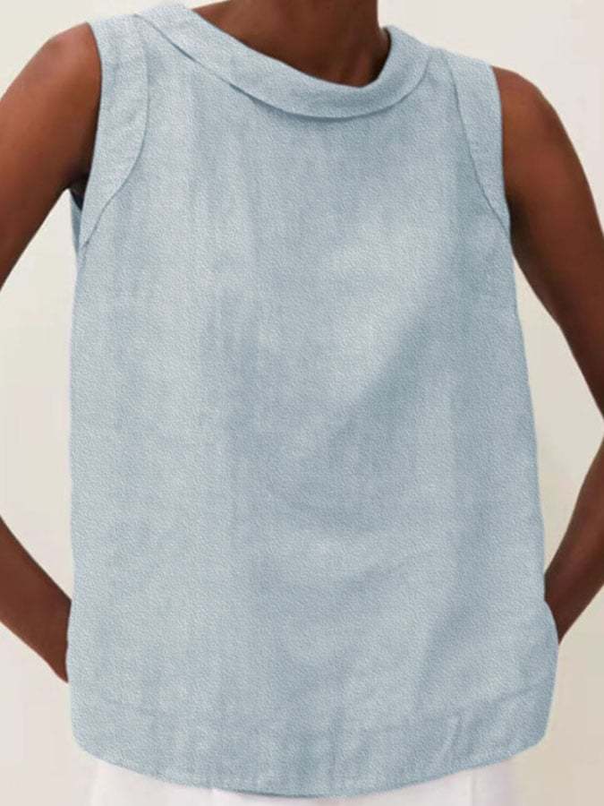 Solid Color Cotton And Linen Vest-Datalatt