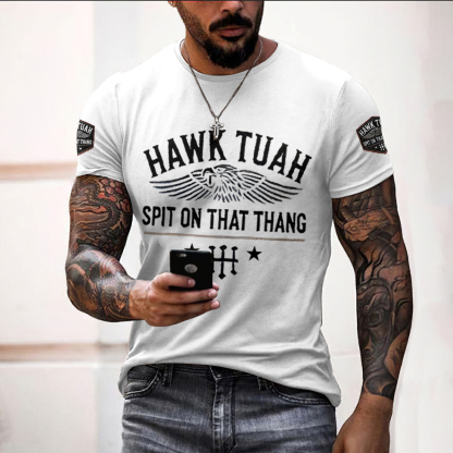 Men's Hawk Tuah Spit On That Thang Print Vintage T-Shirt-Datalatt