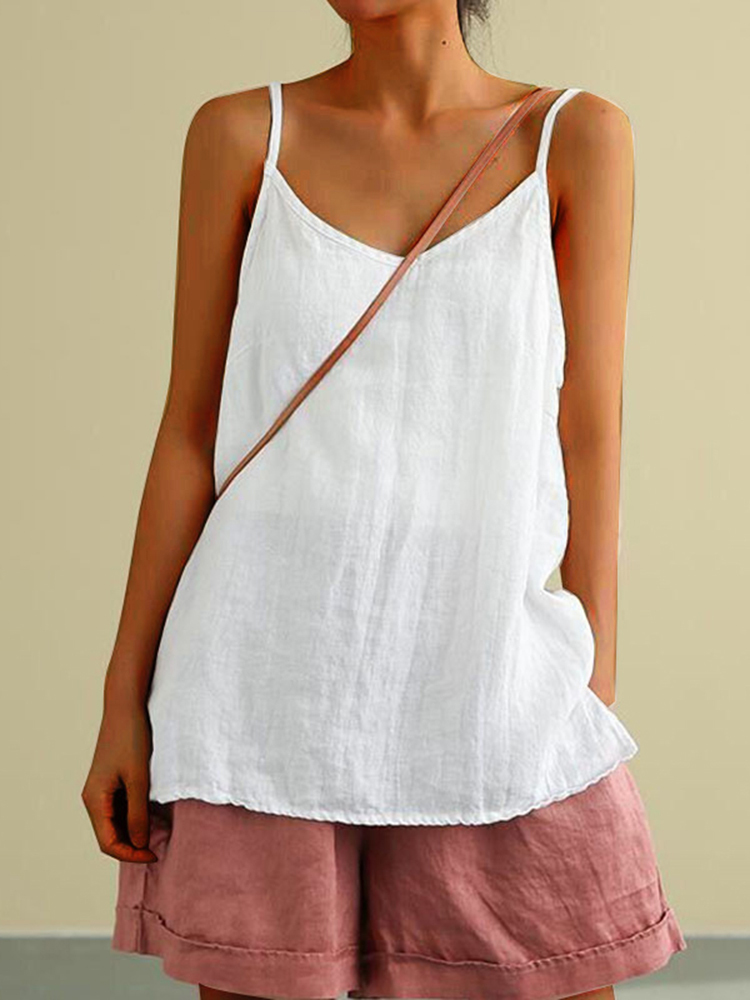 Solid Color Casual Sleeveless Tank Top-Datalatt