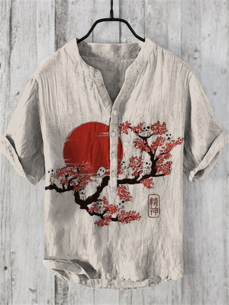 Men's Sunrise Japanese Art Linen Blend Casual Shirt-Datalatt