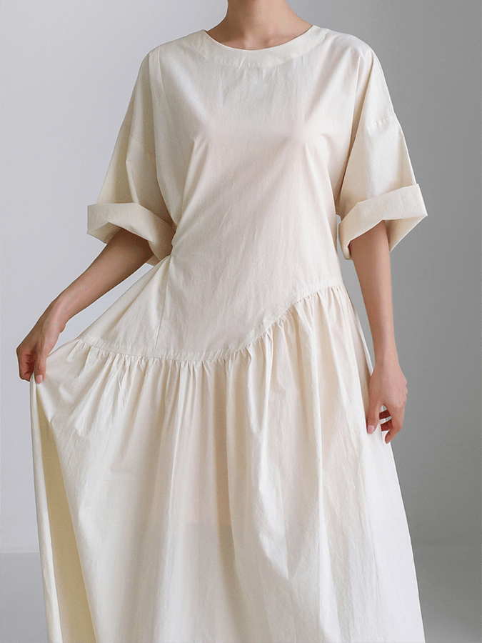 Women's Solid Color Simple Splicing Lace-Up Bow Casual Dress-Datalatt