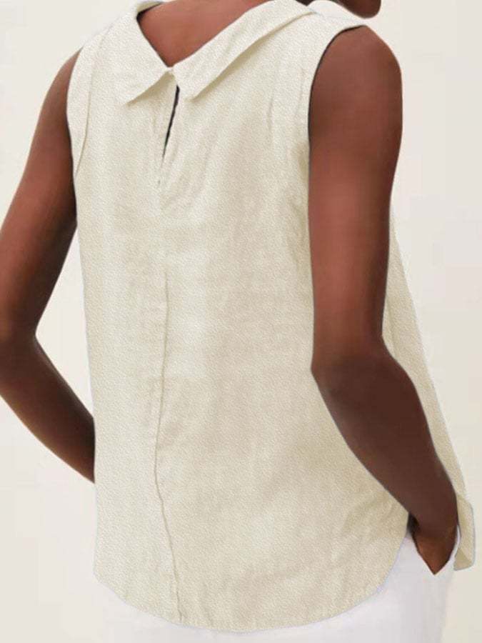 Solid Color Cotton And Linen Vest-Datalatt