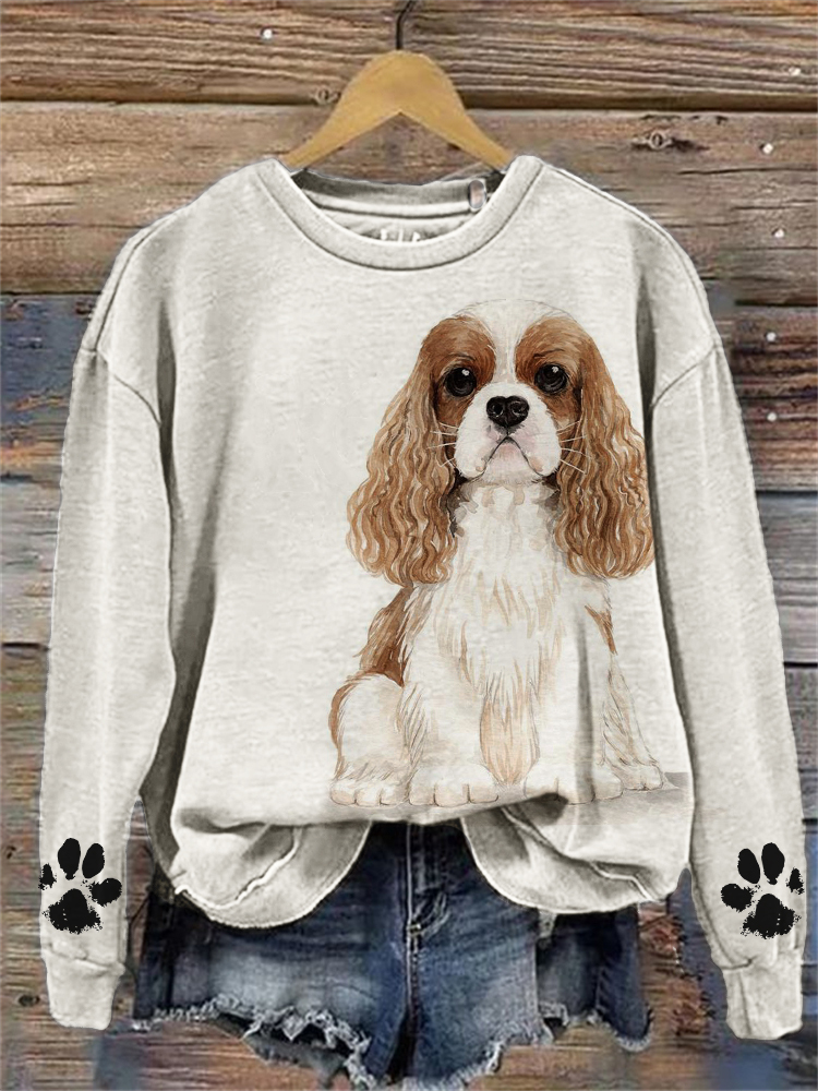 Cavalier King Charles Spaniel Paw Prints Sweatshirt-Datalatt