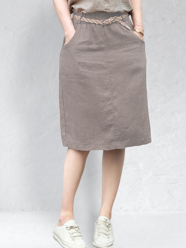 Linen Elastic Waist Skirt-Datalatt