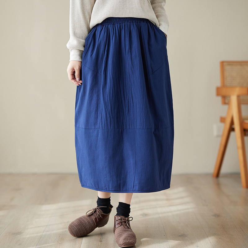 Retro Solid Color Casual Skirt-Datalatt