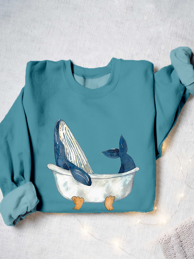 Humpback Whale Taking Bath Watercolor Painting Art Sweatshirt-Datalatt
