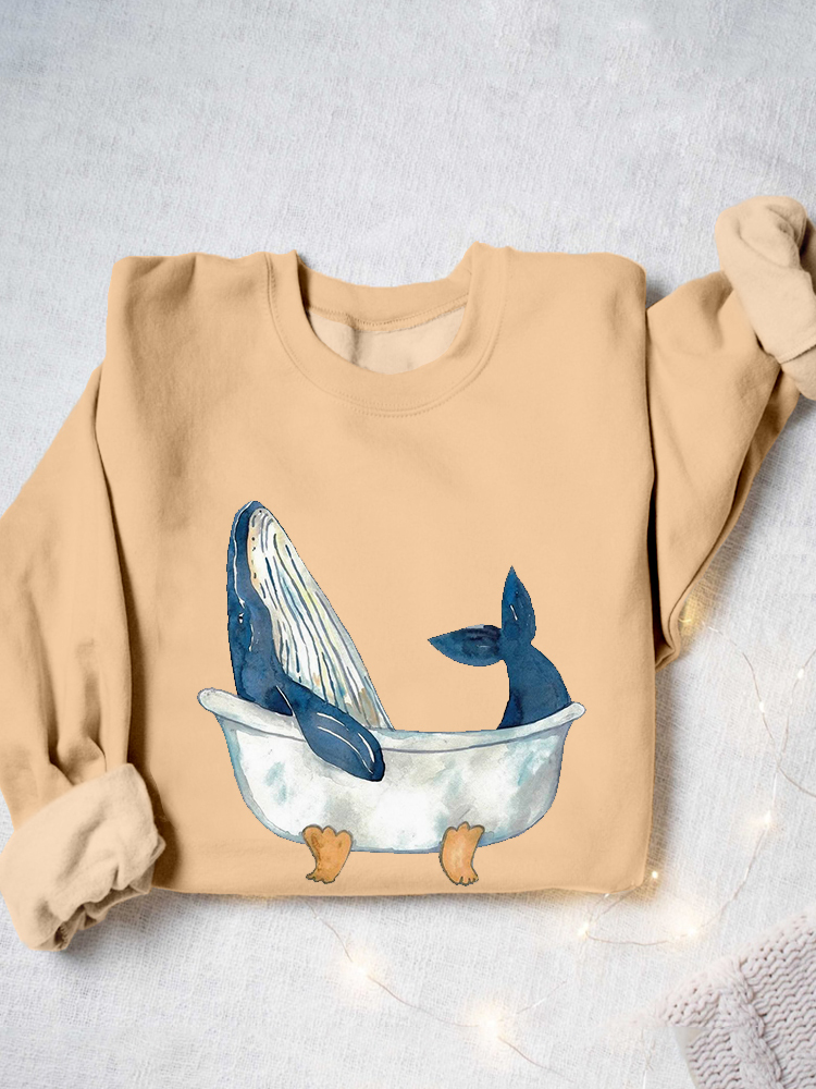 Humpback Whale Taking Bath Watercolor Painting Art Sweatshirt-Datalatt