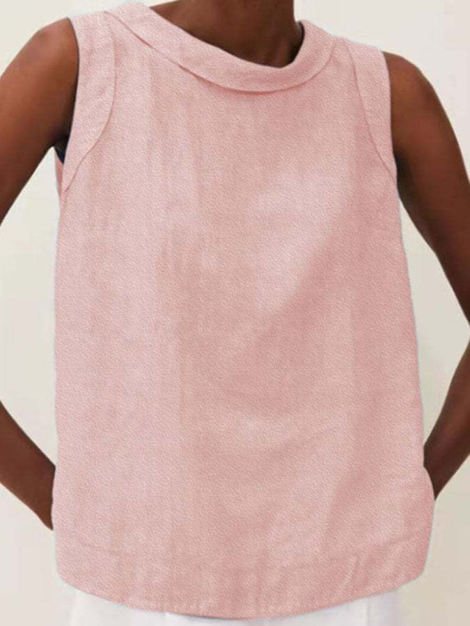 Solid Color Cotton And Linen Vest-Datalatt