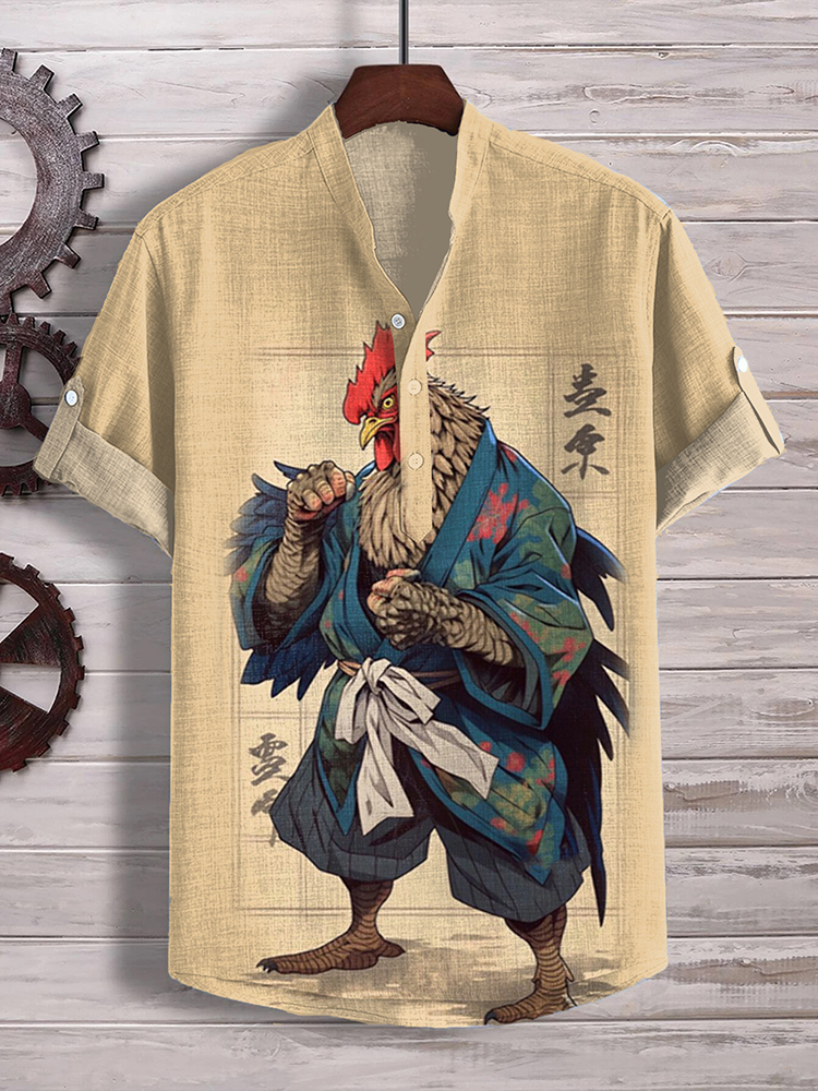 Men'S Japan Funny Cock Samurai Art Print Shirt-Datalatt
