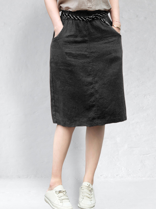 Linen Elastic Waist Skirt-Datalatt