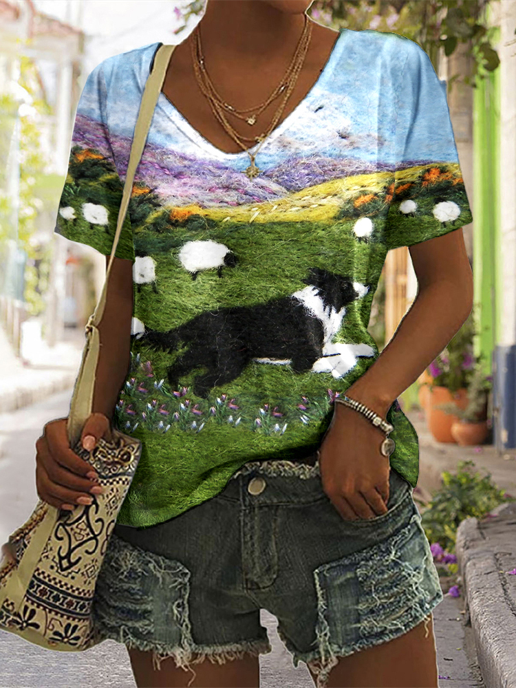 Funny Running Sheepdog Wool Felt Cozy T-Shirt-Datalatt