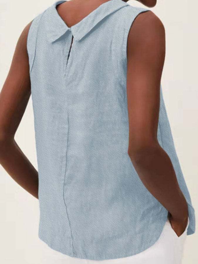 Solid Color Cotton And Linen Vest-Datalatt
