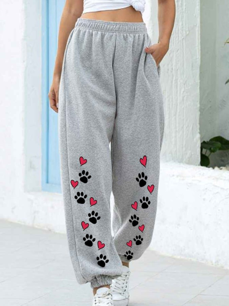 Puppy Footprint Heart Print Loose Sweatpants-Datalatt