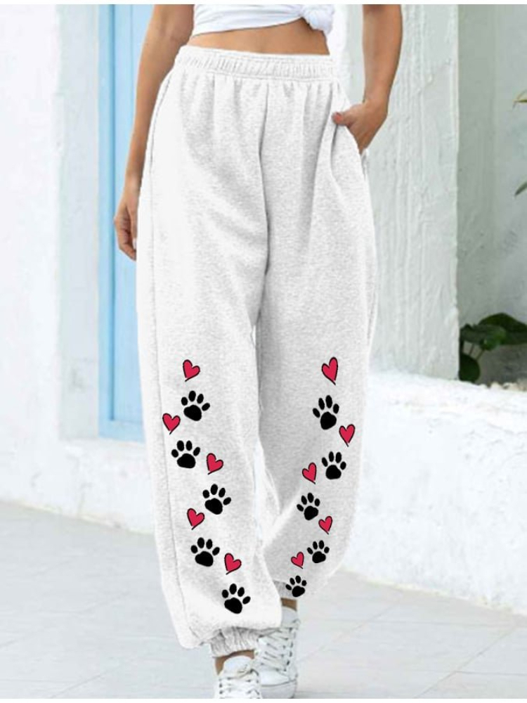 Puppy Footprint Heart Print Loose Sweatpants-Datalatt