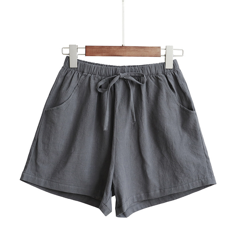 Women's Elastic Waist Pocket Linen Casual Short Pants-Datalatt