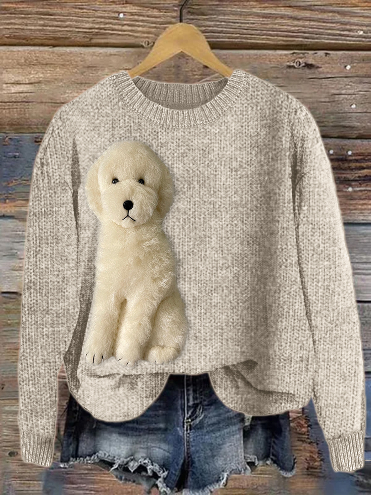 Fuzzy Golden Doodle Dog Felt Cozy Knit Sweater