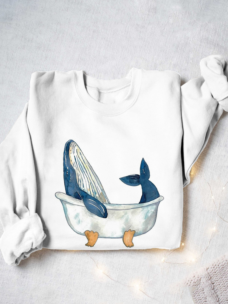 Humpback Whale Taking Bath Watercolor Painting Art Sweatshirt-Datalatt