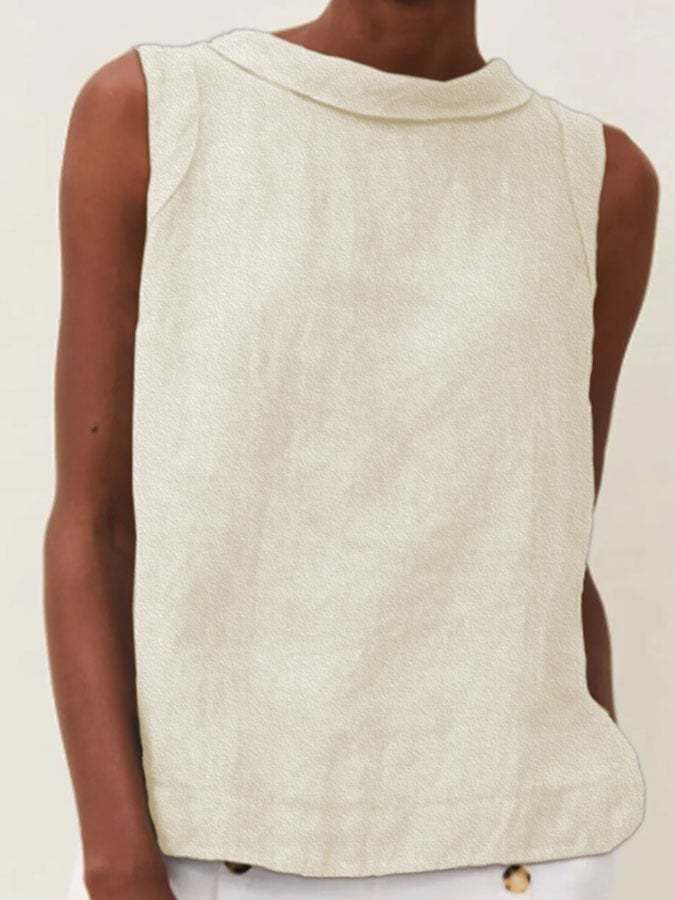 Solid Color Cotton And Linen Vest-Datalatt
