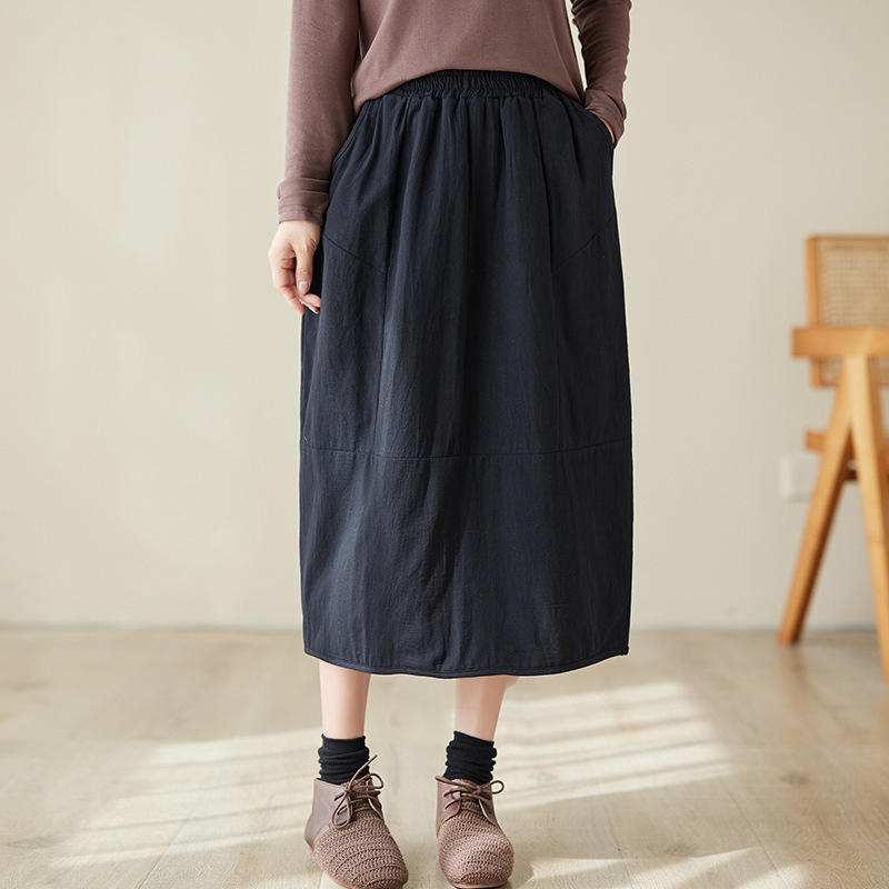Retro Solid Color Casual Skirt-Datalatt