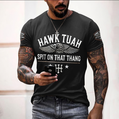 Men's Hawk Tuah Spit On That Thang Print Vintage T-Shirt-Datalatt
