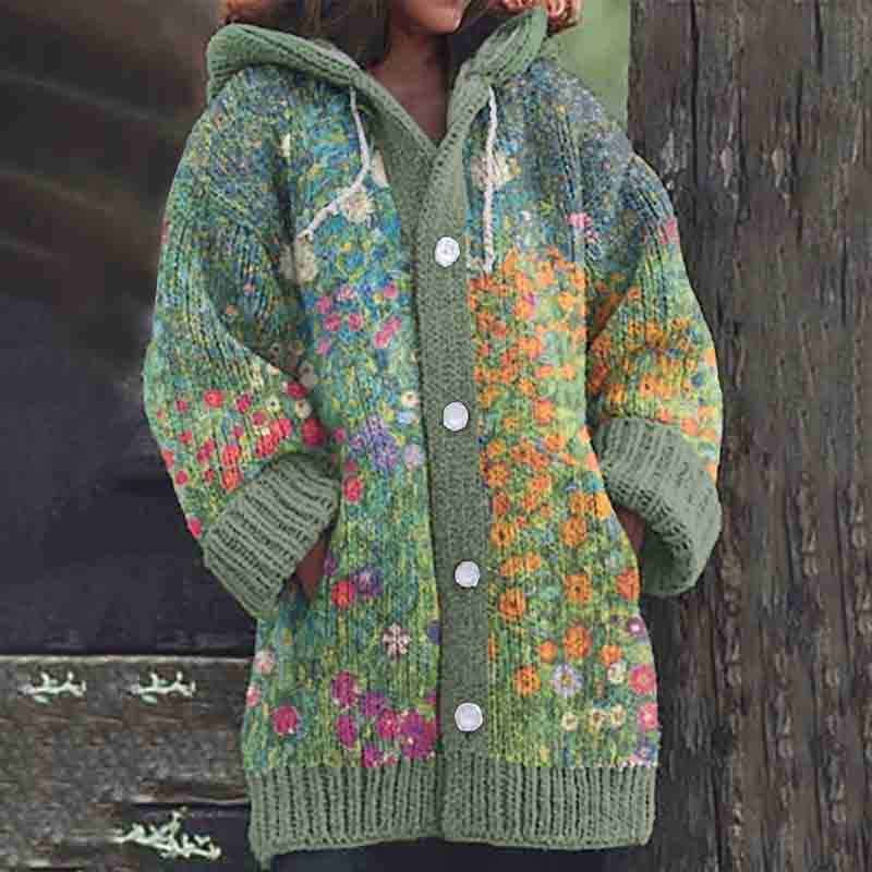 Oil Painting Art Warm Cozy Hooded Cardigan