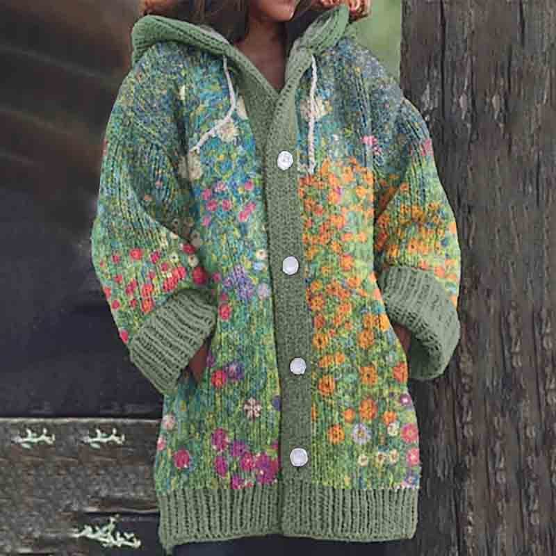 Oil Painting Art Warm Cozy Hooded Cardigan