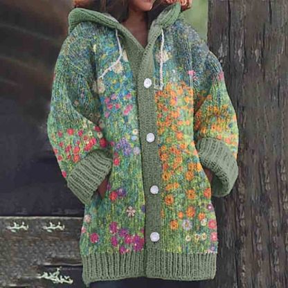 Oil Painting Art Warm Cozy Hooded Cardigan