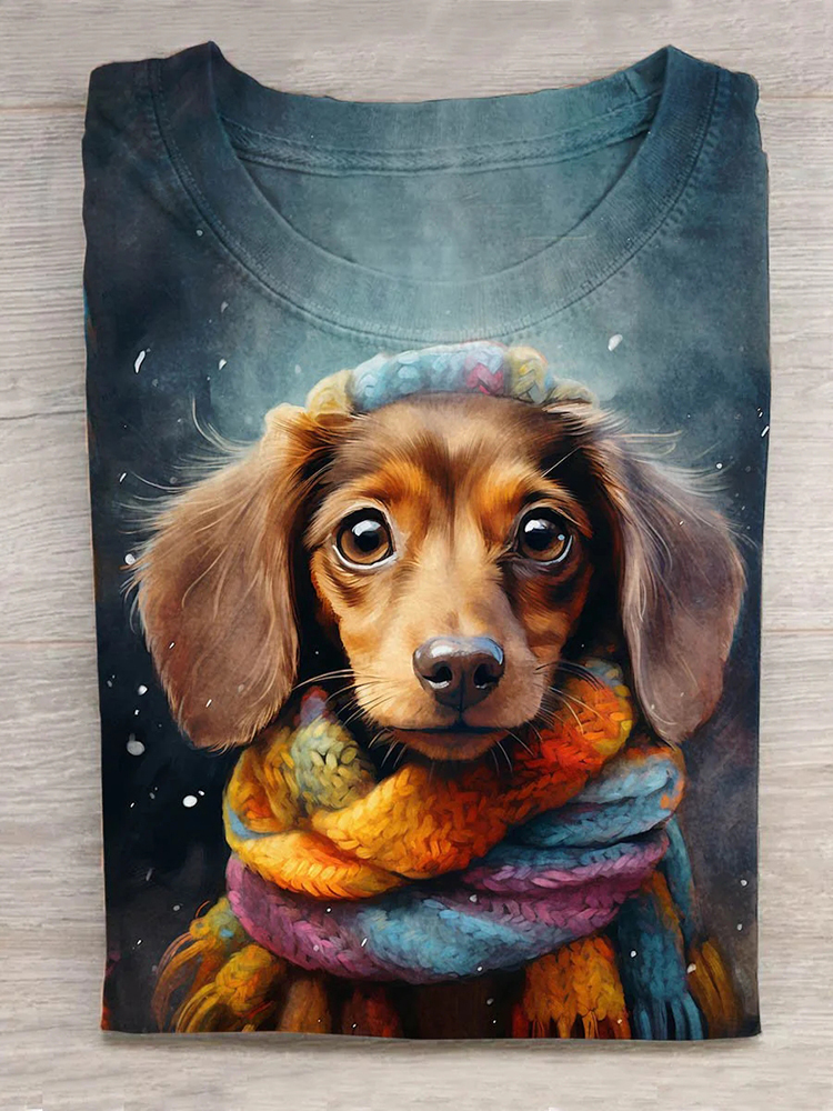 Rainbow Scarf Dachshund Dog Animal Art Print Design T-Shirt-Datalatt
