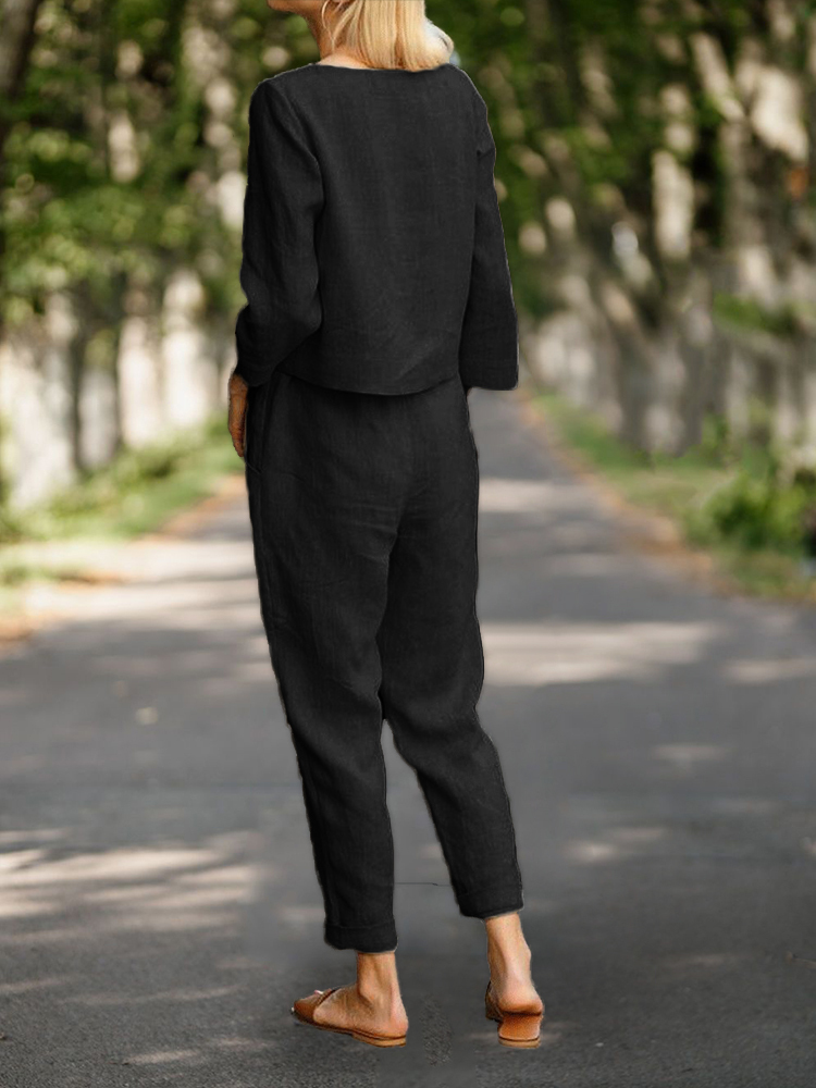 Casual Comfy Top & Pants Suit-Datalatt