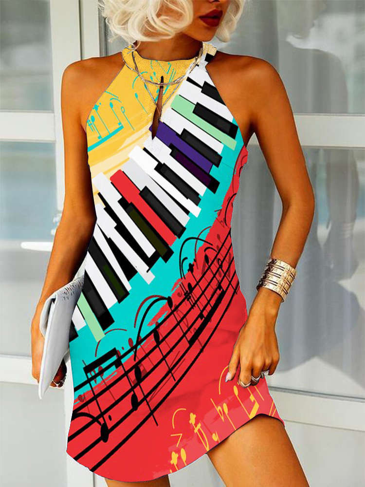 Music Notes And Piano Keys Art Mini Dress-Datalatt