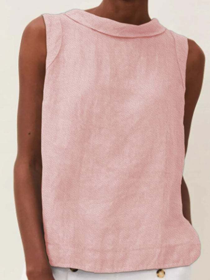 Solid Color Cotton And Linen Vest-Datalatt