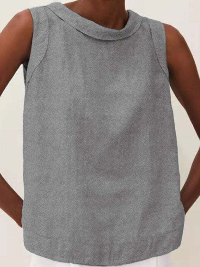 Solid Color Cotton And Linen Vest-Datalatt