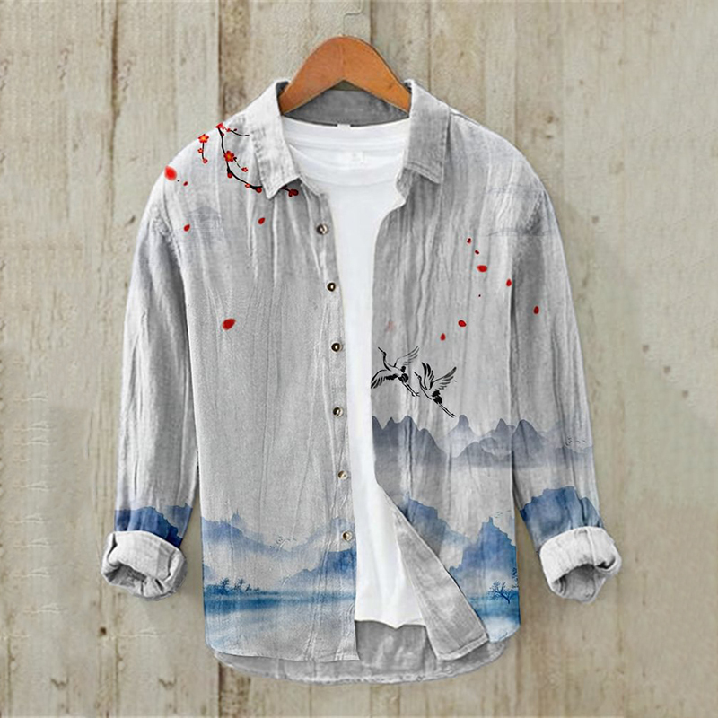 Men'S Ink Landscape Painting Casual Comfortable Shirt-Datalatt