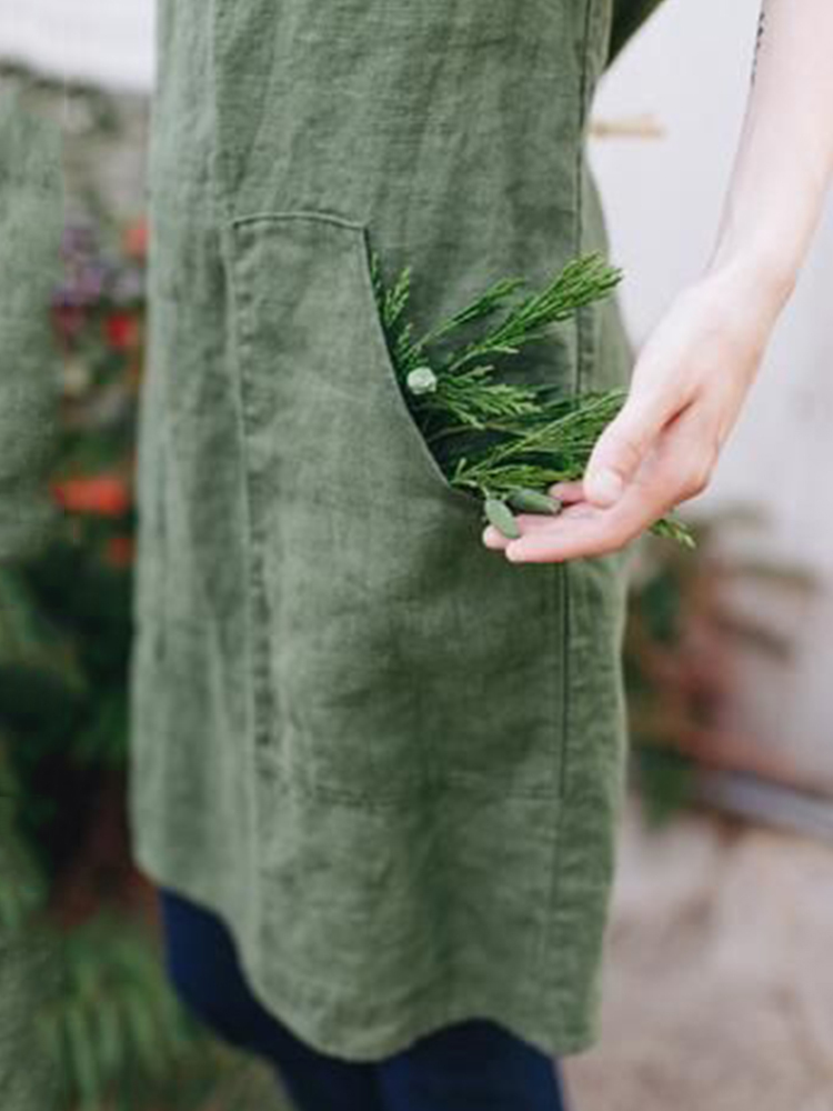 Patch Pocket Garden Utility Midi Dress-Datalatt
