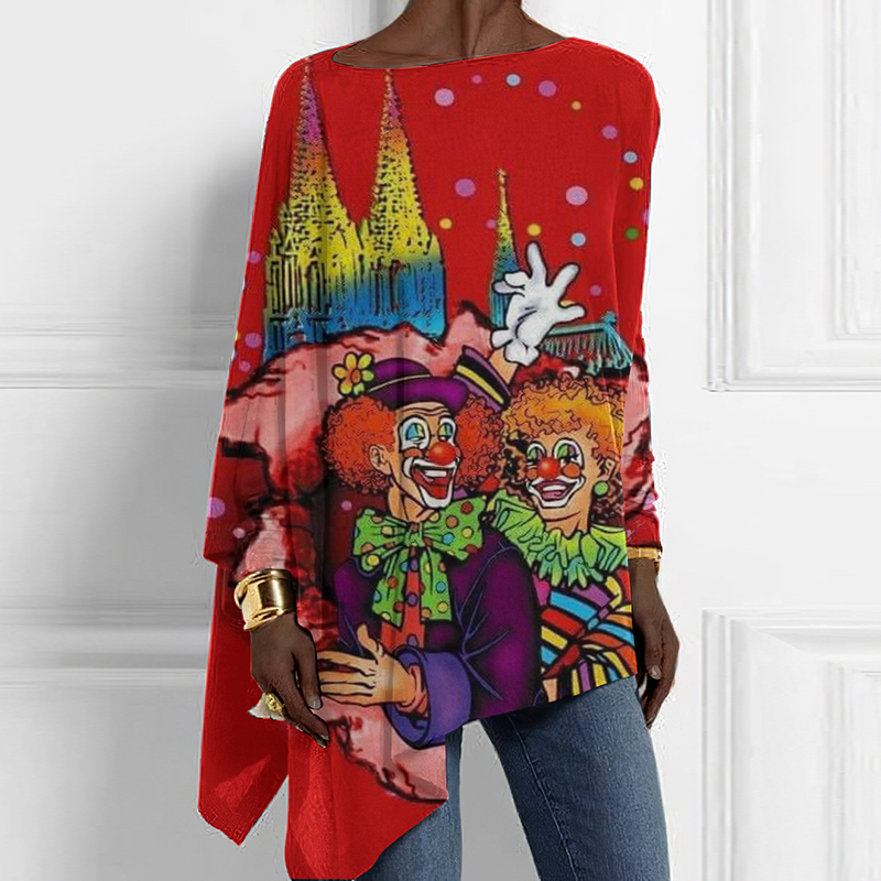 KÖLner Karneval Clown Print Loose Irregular T-Shirt-Datalatt