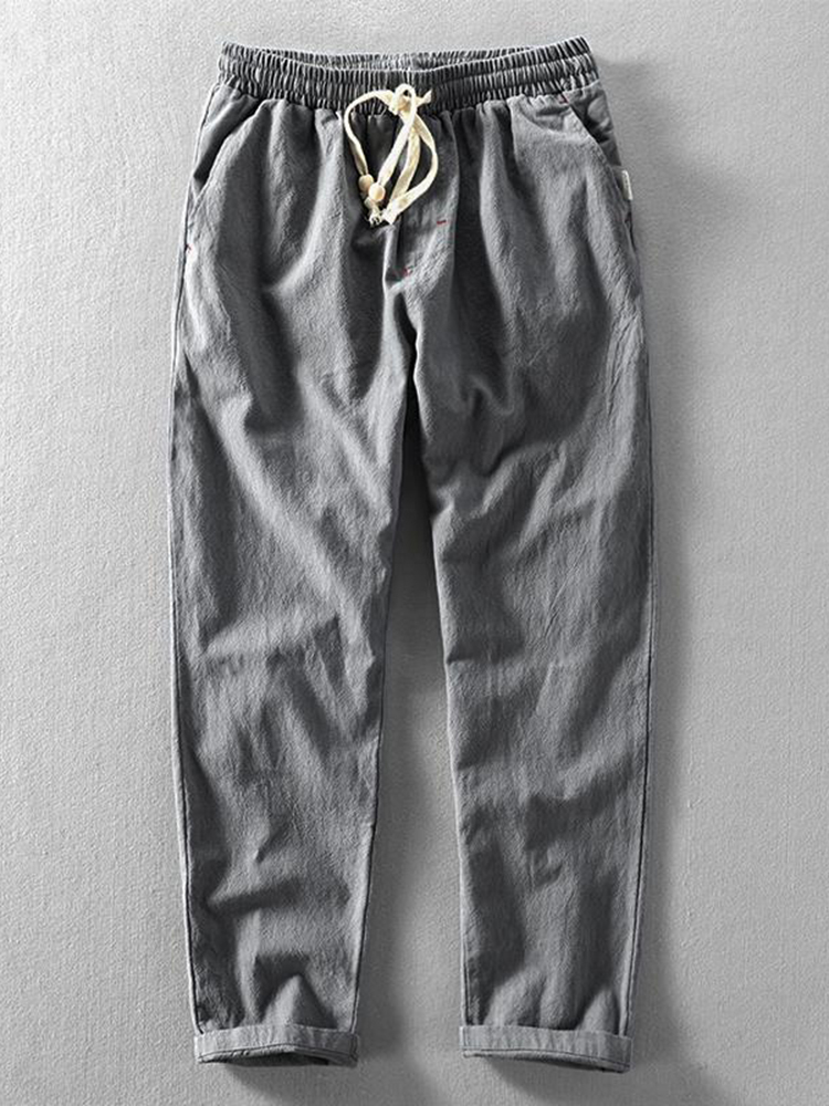 Men's Vintage Japanese Loose Pocket Cotton Linen Casual Pants-Datalatt