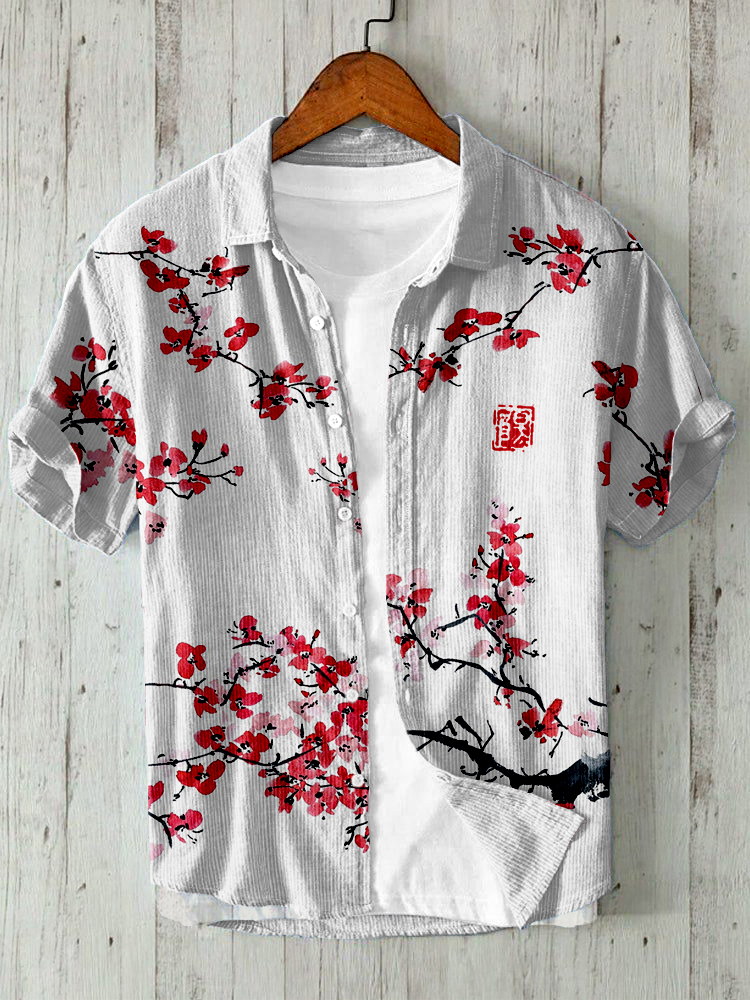 Japanese Cherry Blossom Art Linen Blend Cozy Shirt-Datalatt