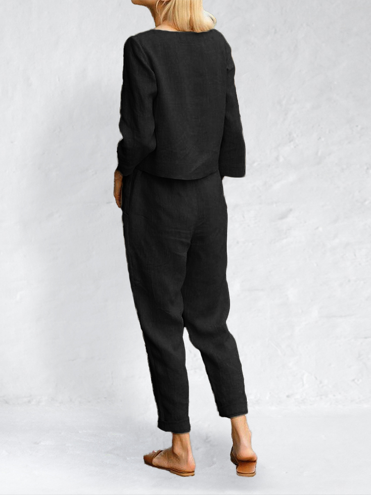 Casual Comfy Top & Pants Suit-Datalatt