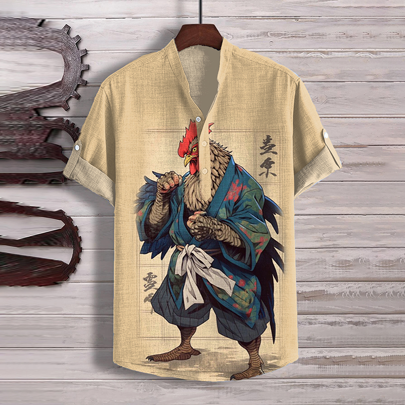 Men'S Japan Funny Cock Samurai Art Print Shirt-Datalatt