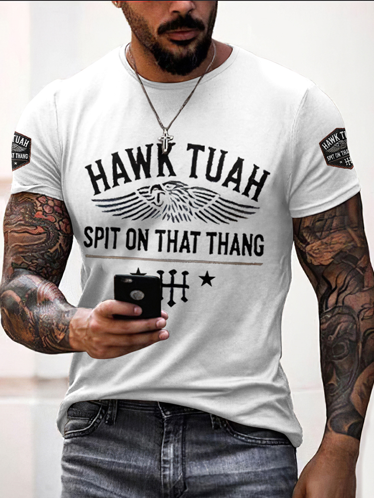 Men's Hawk Tuah Spit On That Thang Print Vintage T-Shirt-Datalatt