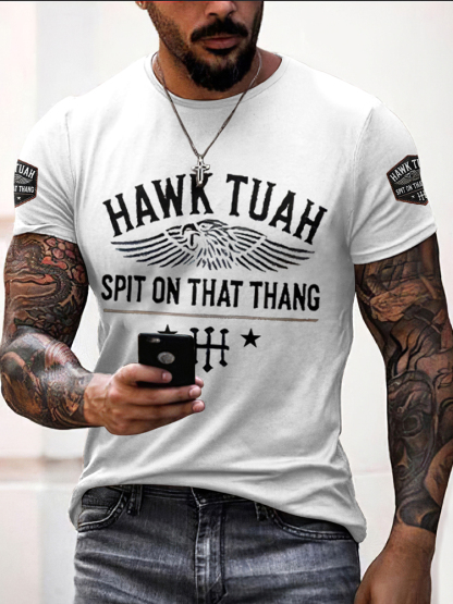 Men's Hawk Tuah Spit On That Thang Print Vintage T-Shirt-Datalatt