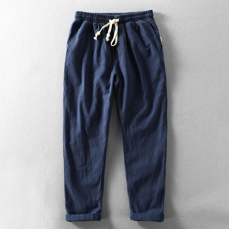 Men's Vintage Japanese Loose Pocket Cotton Linen Casual Pants-Datalatt