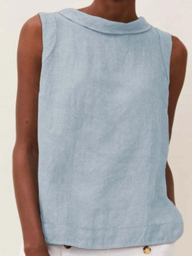 Solid Color Cotton And Linen Vest-Datalatt