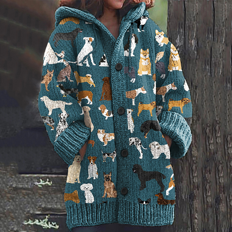 Dog Print Long Sleeve Hooded