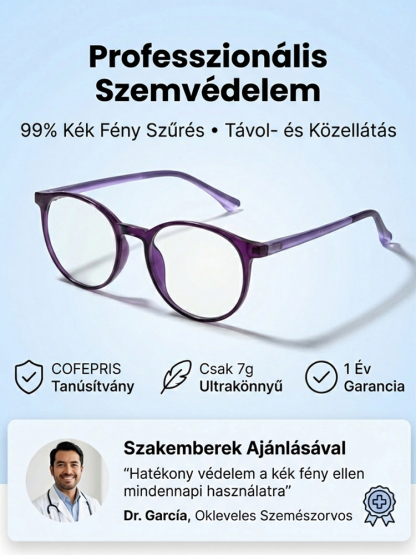 Kékfény-szűrős szemüveg autofókusszal közelre és távolra.