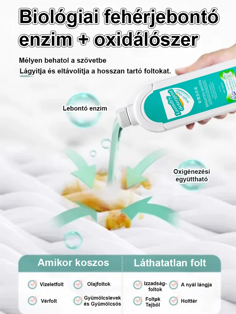 Felejtse el a végtelen dörzsölést és a drága új ruhákat!  Bemutatjuk a professzionális aktív oxigénes tisztítószert, amely még a 10 éves olajfoltokat is képes feloldani.