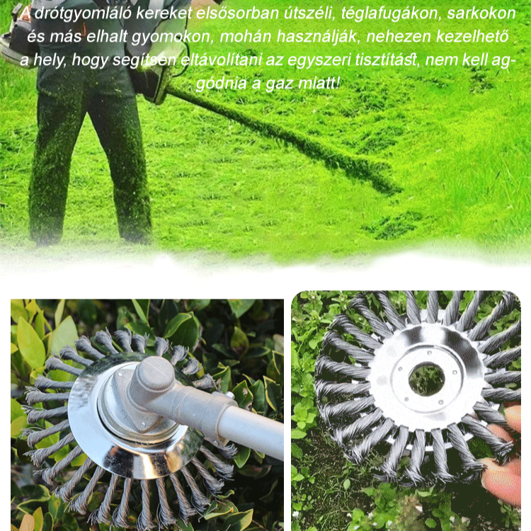 Drótos gyomirtó kerék fűnyírófej