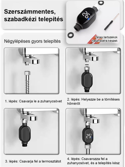 Okos, vízálló hőmérséklet-kijelző a zuhanyfejhez 💧Forradalom az otthonodban: Meleg víz villany és gáz nélkül!